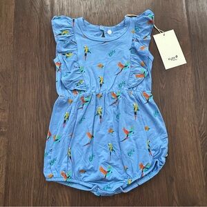 Kyte Short Sleeve Bubble Romper with Ruffles in Macaw Parrot Blue 18-24m